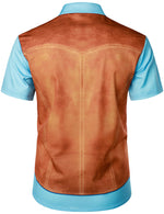 Men's Denim Vest Top Retro Western Cowboy Themed Party Halloween Costume Short Sleeve Shirt