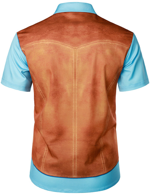 Men's Denim Vest Top Retro Western Cowboy Themed Party Halloween Costume Short Sleeve Shirt