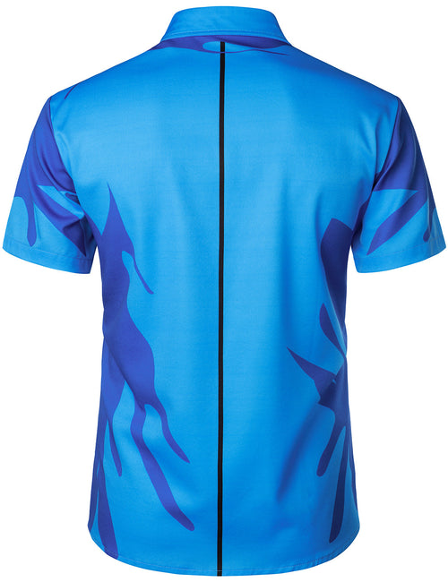 Men's Blue Suit Party Themed Costume Cool Halloween Short Sleeve Shirt
