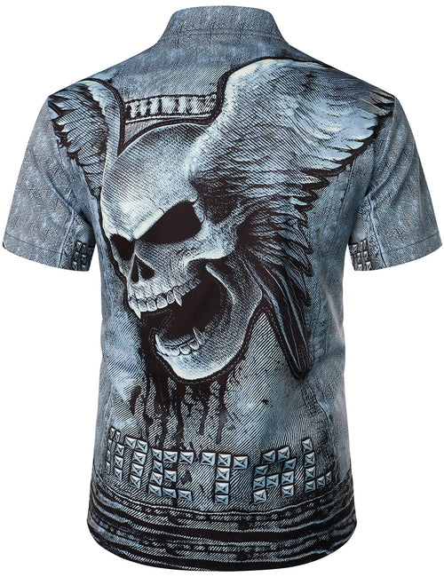 Men's Denim Jacket Graphic Skull Gothic Themed Party Costume Cool Art Halloween Short Sleeve Shirt
