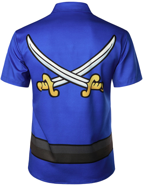 Men's Pirate Skull Costume Art Dark Blue Caribbean Cruise Themed Party Halloween Short Sleeve Shirt