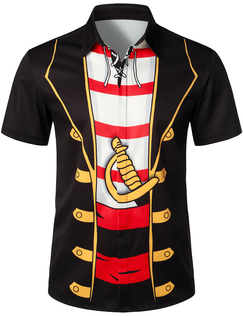 Men's Pirate Graphic Costume Art Black Halloween Costume Party Short Sleeve Shirt