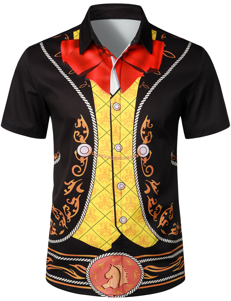 Men's Noble Retro Suit Costume Cool Black Halloween Costume Party Short Sleeve Shirt