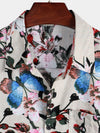 Men's Butterfly Floral Print Pocket Short Sleeve Shirt