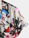 Men's Butterfly Floral Print Pocket Short Sleeve Shirt