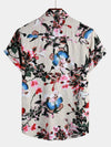 Men's Butterfly Floral Print Pocket Short Sleeve Shirt