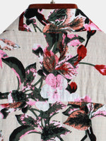 Men's Butterfly Floral Print Pocket Short Sleeve Shirt