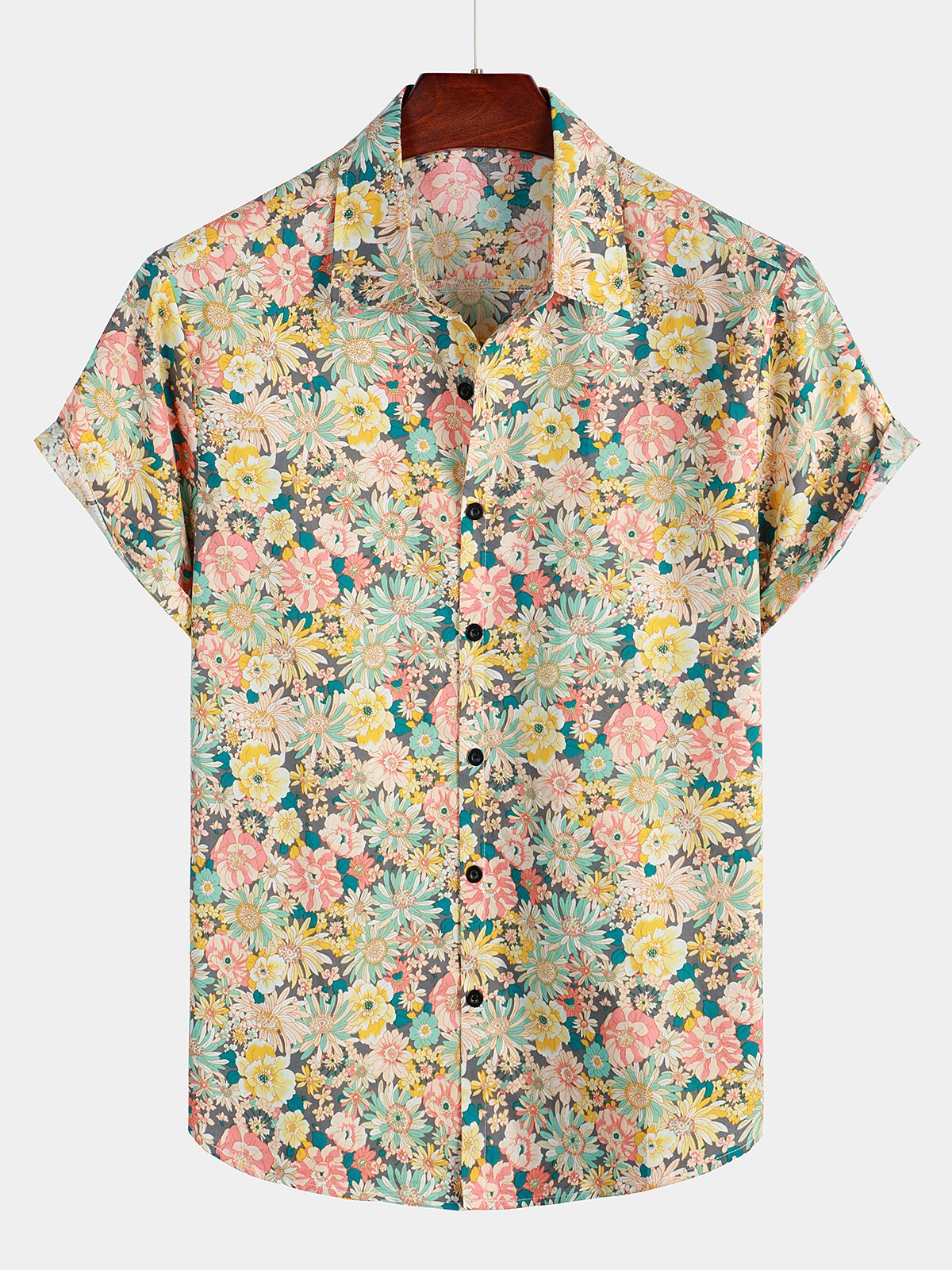 Men's Vintage Floral Cotton Short Sleeve Shirt