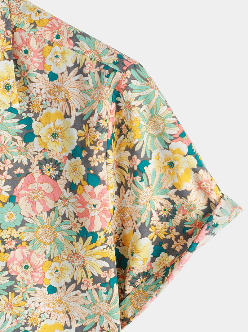 Men's Vintage Floral Cotton Short Sleeve Shirt