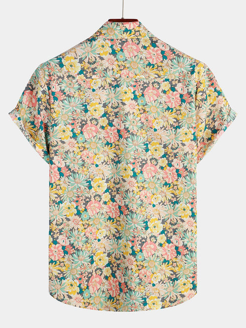 Men's Vintage Floral Cotton Short Sleeve Shirt