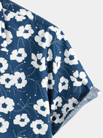 Men's Blue Floral Print Casual Cotton Shirt