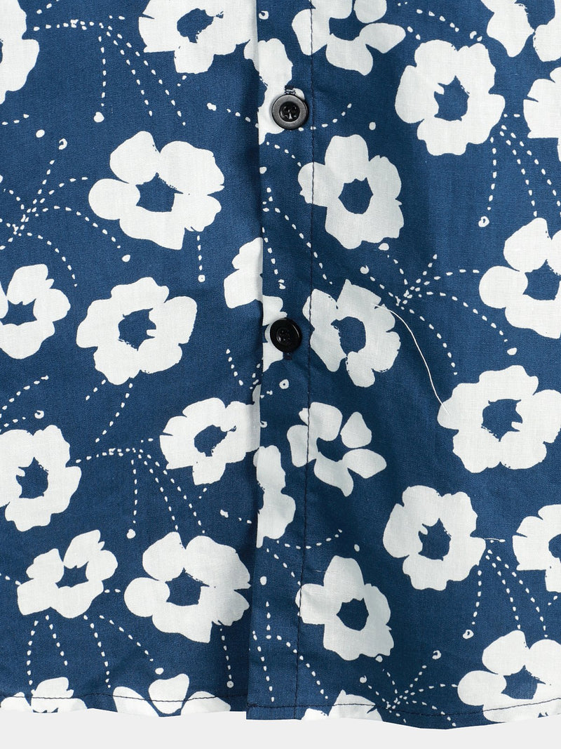 Men's Blue Floral Print Casual Cotton Shirt