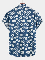 Men's Blue Floral Print Casual Cotton Shirt