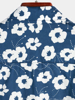 Men's Blue Floral Print Casual Cotton Shirt