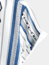 Men's Casual Blue and White Striped Vintage Short Sleeve 70s Retro Aztec Print Button Up Shirt