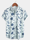 Men's Fish Print Aloha Beach Short Sleeve Button Up Hawaiian Shirt