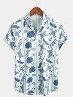 Men's Fish Print Aloha Beach Short Sleeve Button Up Hawaiian Shirt