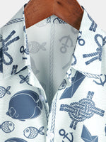 Men's Fish Print Aloha Beach Short Sleeve Button Up Hawaiian Shirt