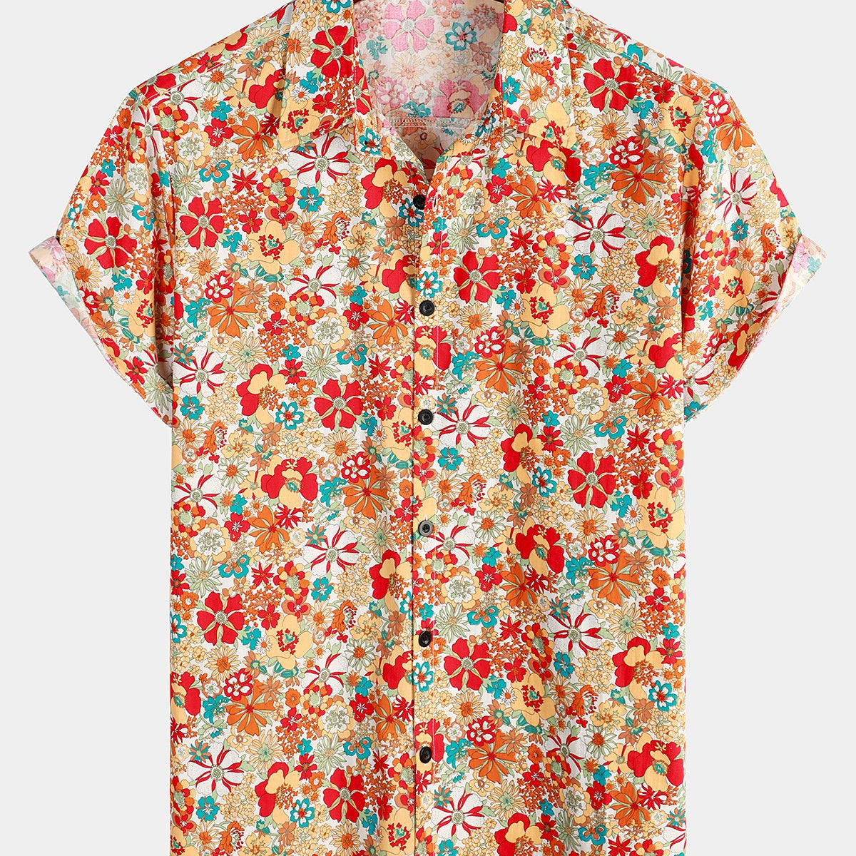 Men's Cotton Printed Casual Button Short Sleeve Shirt