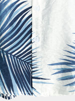 Men's Blue Tropical Summer Palm Tree Leaf Aloha Button Up Resort Short Sleeve Shirt