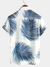 Men's Blue Tropical Summer Palm Tree Leaf Aloha Button Up Resort Short Sleeve Shirt