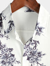Men's Grey Flower Floral Print Button Up Vacation Short Sleeve Casual Resort Shirt