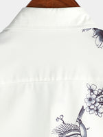 Men's Grey Flower Floral Print Button Up Vacation Short Sleeve Casual Resort Shirt