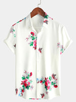 Men's Floral Butterfly Casual Vacation Button Up Holiday Short Sleeve Shirt