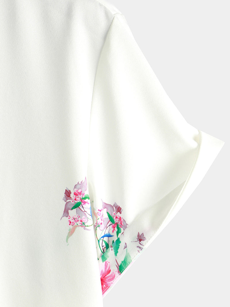 Men's Floral Butterfly Casual Vacation Button Up Holiday Short Sleeve Shirt