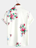 Men's Floral Butterfly Casual Vacation Button Up Holiday Short Sleeve Shirt