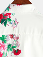 Men's Floral Butterfly Casual Vacation Button Up Holiday Short Sleeve Shirt