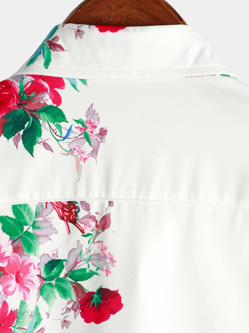 Men's Floral Butterfly Casual Vacation Button Up Holiday Short Sleeve Shirt