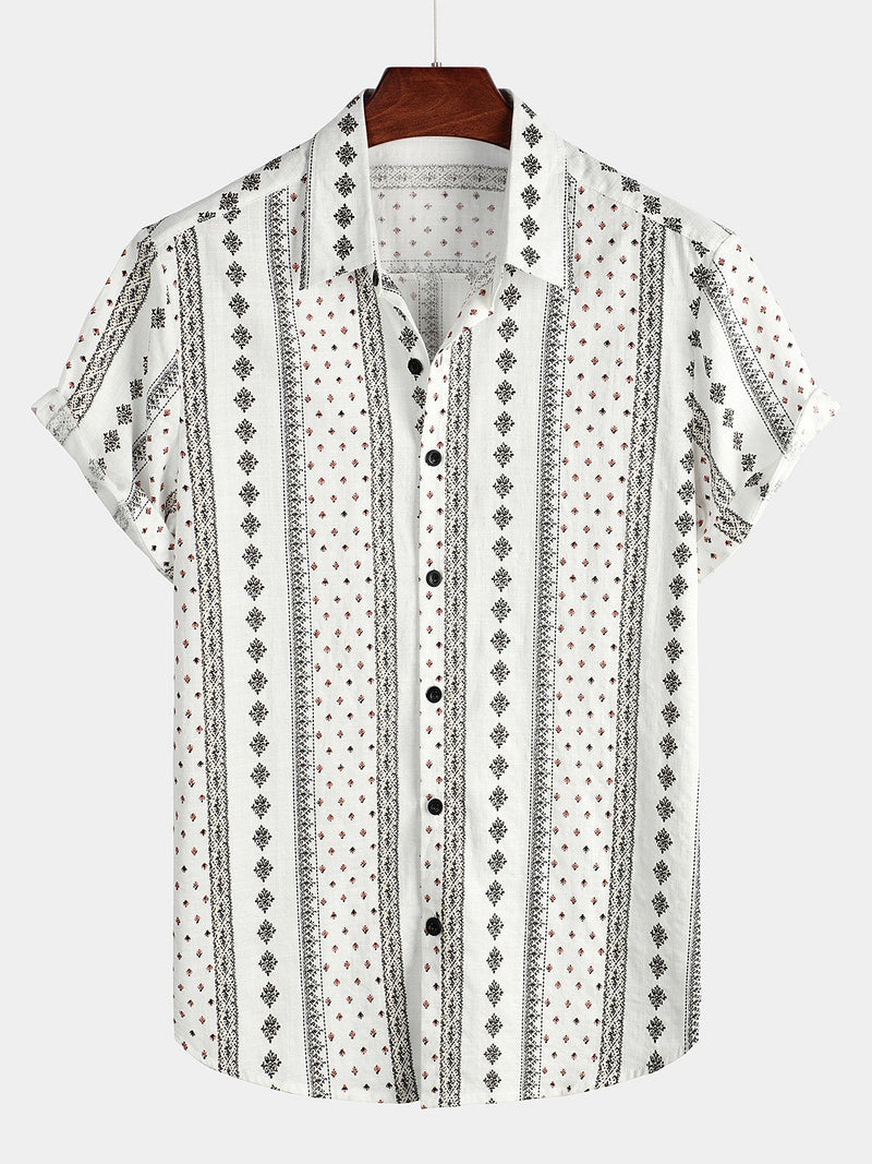 Men's Retro Button Up Short Sleeve Cotton 70s Shirt