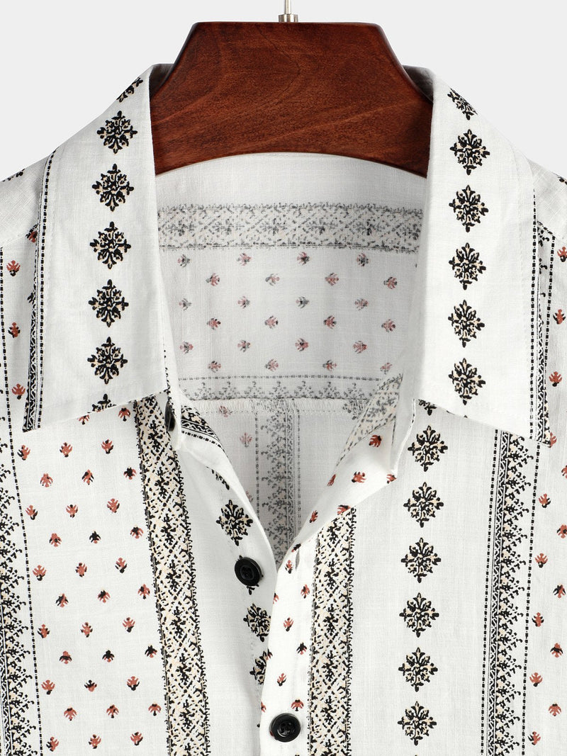Men's Retro Button Up Short Sleeve Cotton 70s Shirt