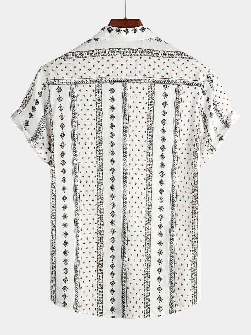 Men's Retro Button Up Short Sleeve Cotton 70s Shirt