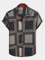 Men's Patchwork Print Short Sleeve Shirt