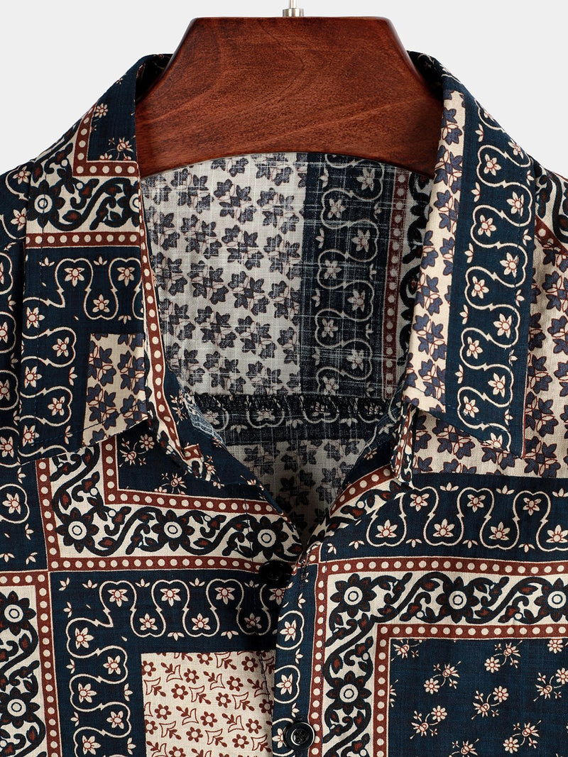 Men's Patchwork Print Short Sleeve Shirt