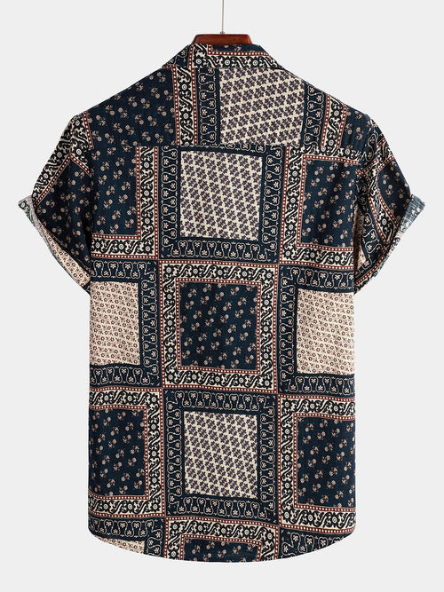 Men's Patchwork Print Short Sleeve Shirt