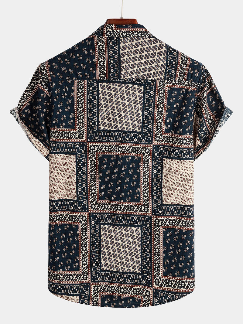 Men's Patchwork Print Short Sleeve Shirt