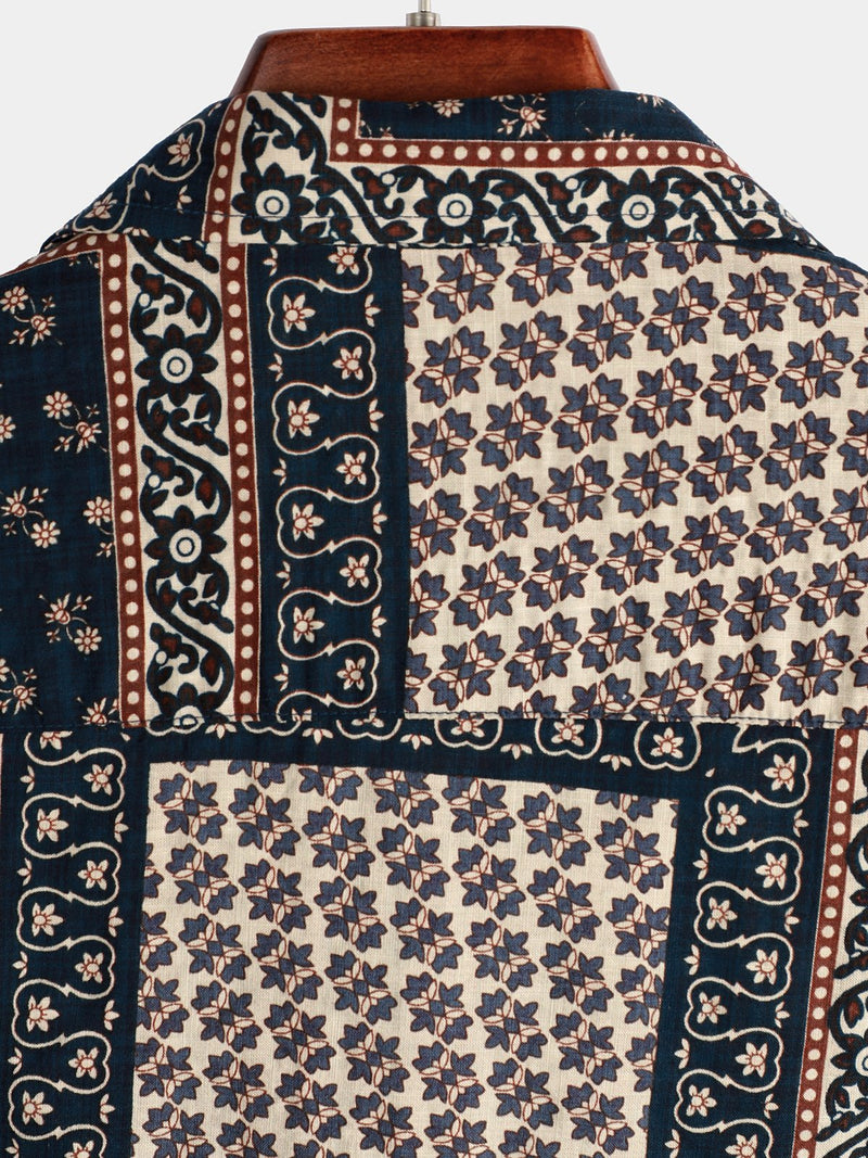 Men's Patchwork Print Short Sleeve Shirt