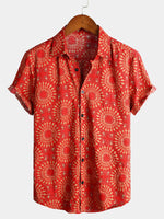Men's Red Cotton 70s Leisure Vintage Short Sleeve Shirt