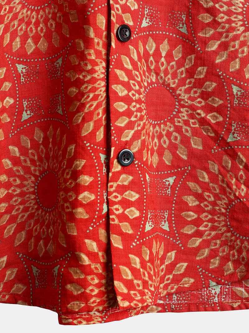 Men's Casual Retro Print Short Sleeve Shirt