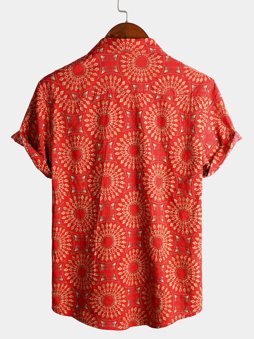 Men's Casual Retro Print Short Sleeve Shirt