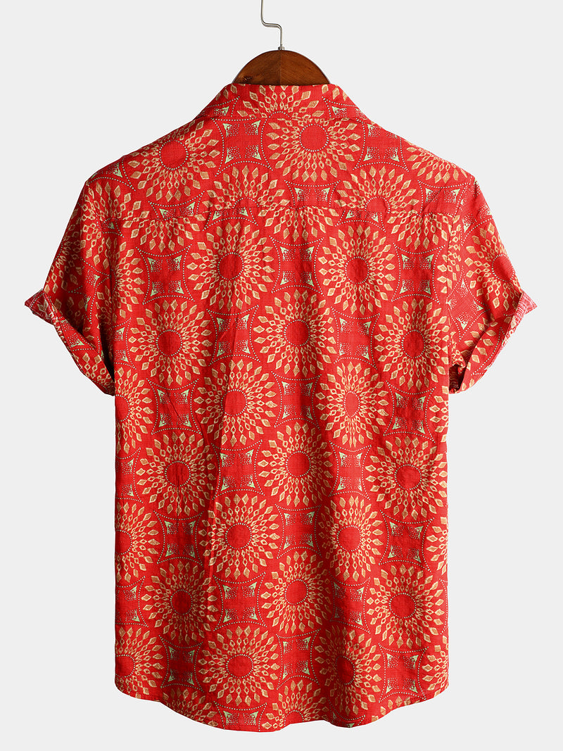 Men's Casual Retro Print Short Sleeve Shirt