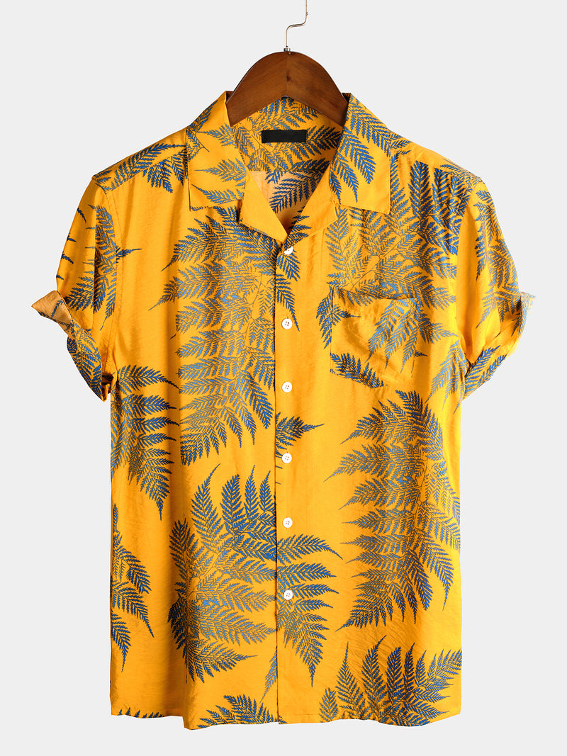 Men's Short Sleeve Chest Pocket Cotton Print Shirt