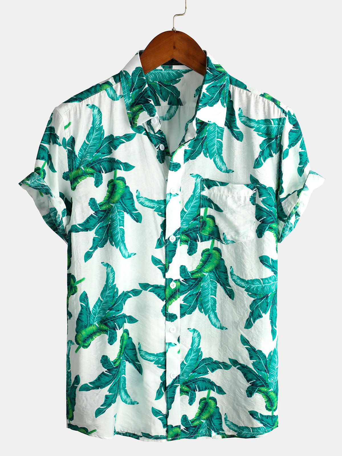 Men's Holiday Tropical Leaf Pocket Cotton Shirt