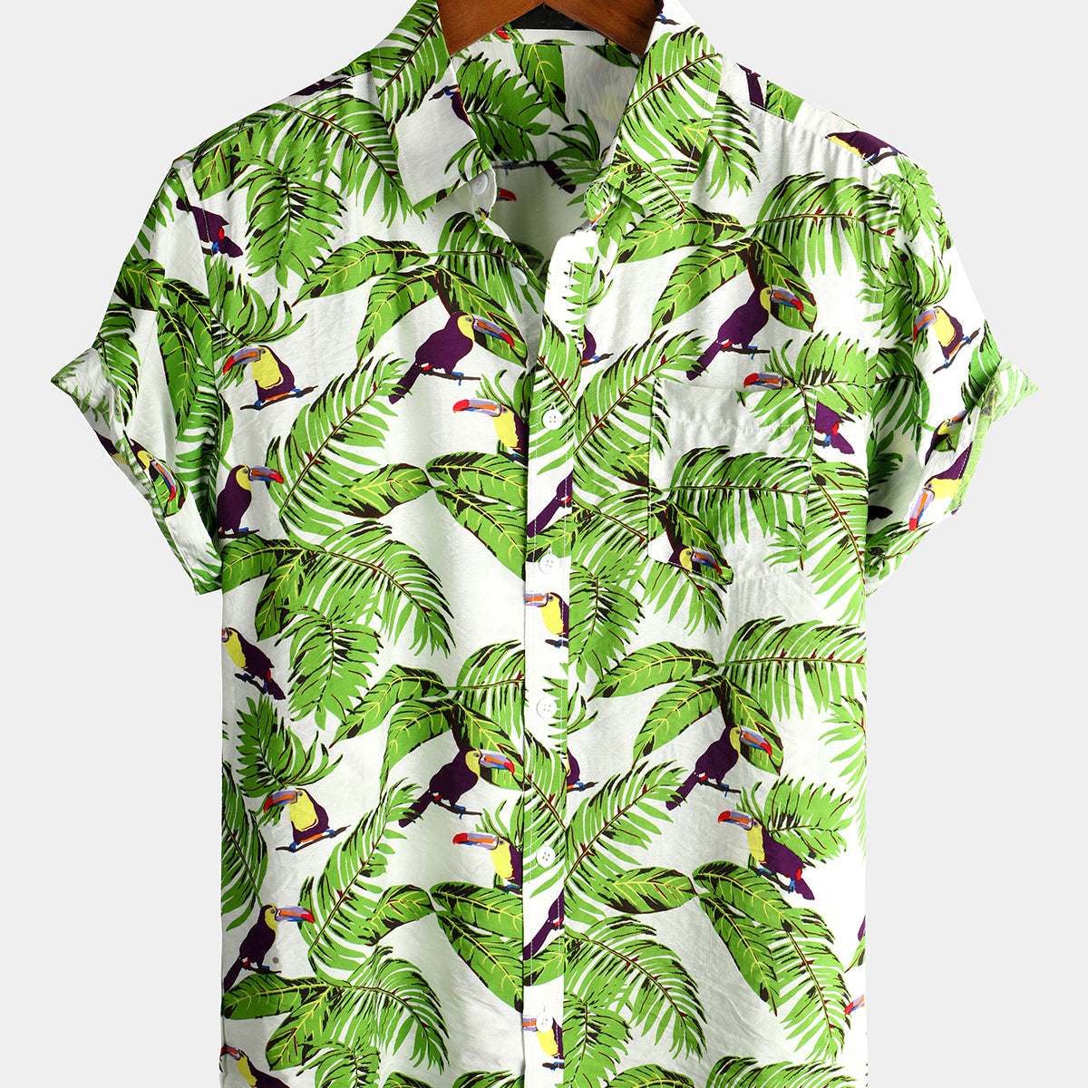 Men's Animal Holiday Tropical Pocket Short Sleeve Cotton Shirt