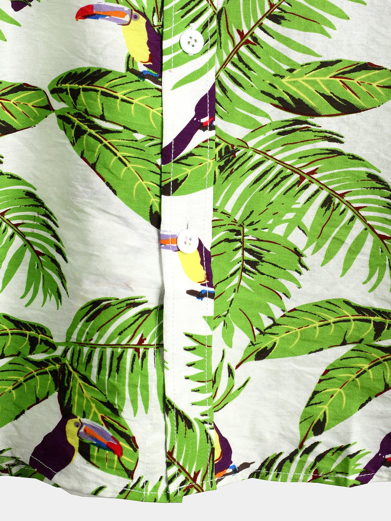 Men's Animal Holiday Tropical Pocket Short Sleeve Cotton Shirt