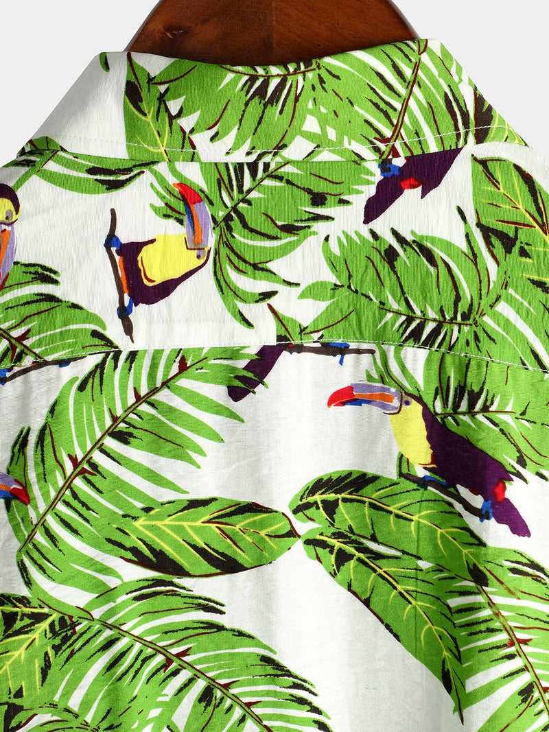 Men's Animal Holiday Tropical Pocket Short Sleeve Cotton Shirt