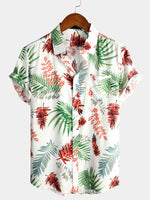 Men's Tropical Leaf Print Pocket Casual Shirt